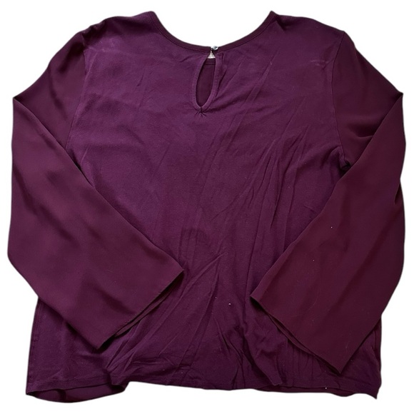LOFT Top Boho Chic Work Wear Lace Trim Shirred Yoke Long Sleeve Plum Blouse, M - Picture 4 of 7